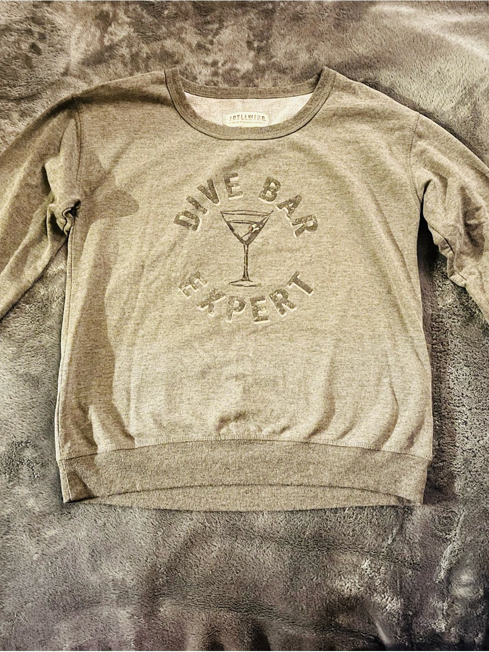 Idyllwind Gray Crewneck Sweater with 'Dive Bar Expert' Embossed Logo